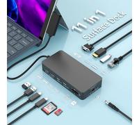 Station d'accueil Microsoft Surface Triple écrans avec alimentation 12 en 1 Double HDMI 4K + VGA pour Surface Pro 11/10/9/8/X/7/6/5/4/3, Surface Laptop 7/6/5/5/4/4/3, Surface Book