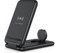 Station d'accueil pliable 3-en-1 pour chargement sans fil 15w pour casque de suivi Téléphone mobile Noir