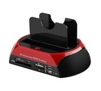 Station d'accueil pour Disque Dur Externe USB 2.0 à 2.5 3,5" SATA IDE à Double Emplacement avec Lecteur de Carte Tout-en-Un et hub USB 2.0