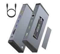 Station d'accueil pour ordinateur portable 3 moniteurs pour Dell/HP/Lenovo/Mac, station d'accueil USB C 15 en 1 double moniteur avec fente M.2 NVMe SSD, station d'accueil triple affichage 4K @ 60 Hz