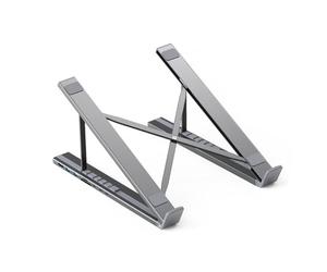Station d'accueil pour ordinateur portable - Base argentée en alliage d'aluminium, support d'ordinateur ventilé, connecteur USB C intégré | Streaming d'étude de chambre, conférence de tourisme