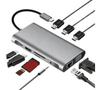 Station d'accueil pour Ordinateur Portable - Concentrateur Adaptateur | Dock pour Ordinateur avec Ports Multiples et Lecteur de Cartes - pour la Charge du PC, Bureau, Maison et Voyage