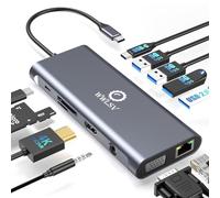Station d'accueil pour ordinateur portable, concentrateur USB C 12 en 1 avec HDMI 4K @ 60 Hz, VGA, RJ45 Gigabit, 3 ports USB 3.0 5 Gbit/s, port de données USB-C, PD 100 W, lecteur de cartes SD/TF