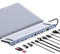 Station d'accueil pour Ordinateur Portable Support D'ordinateur Portable avec HBU 12-en-1 Docking Station vers Dual Displayport HDMI Peut être Utilisé comme Support D'ordinateur USB Driver Lecteur