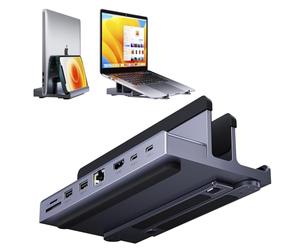 Station d'accueil pour Ordinateur Portable Support Vertical réglable,QUUGE 8-en-1 USB C Dock HDMI 4K 60Hz,RJ45 Gigabit,2×USB 3.0 5Gbps,PD 100W,SD/TF,Compatible avec MacBook Air/Pro,Dell,HP,Lenovo