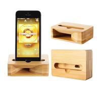 Station d'accueil pour téléphone avec amplificateur et haut-parleur intégré, élégante en bambou et bois, fonctionnant par résonance d'écho,