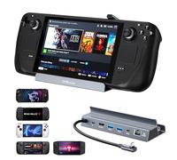 Station d'accueil Steam Deck 6 en 1 avec HDMI 2.1 4K @ 120 2 K144 Hz, Gigabit RJ45, USB A et USB C 3.0 et charge rapide PD 3.0 100 W, compatible avec Legion Go/MSI Claw