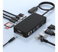Station d'accueil Surface 11-en-1 Double écran 4K@30Hz HDMI+VGA, Modes Miroir/Extension, USB-C/USB3.0/USB2.0, lecteurs SD/TF, RJ45 Gigabit, pourSurface Pro/Laptop/Book/Go