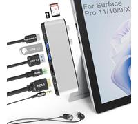 Station d'accueil Surface Pro 11 10 9 avec HDMI 4K,USB-C Thunderbolt 4 (vidéo 8K+40 Gbit/s+PD 100 W),Ethernet 100 M, USB 3.0,lecteur de carte SD TF, audio 3,5 mm,pour Surface Pro 11/10/9/X Accessoires