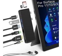 Station d'accueil Surface Pro 11 10 9 avec HDMI 4K, USB-C Thunderbolt 4 (vidéo 8K+40Gbps+PD 100 W),Ethernet 100 M, USB 3.0, lecteur de carte SD TF, audio 3,5 mm, pour Surface Pro 11/10/9/X Accessoires