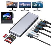 Station d'accueil Surface Pro 12 - Hub USB 8 en 1 Triple Display Surface Pro 12 avec double HDMI 4K, Thunderbolt 4 (4K @ 60 Hz, 40 Gbit/s, 100 W PD), 2 USB 3.0, SD/TF, audio pour Surface Pro 12