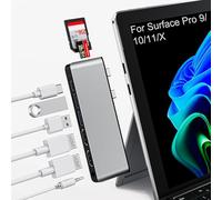 Station d'accueil Surface Pro 9/10/11/X avec double HDMI 4K, Thunderbolt 4 (100 W PD, données 40 Gbit/s, écran 8K), hub USB-C pour Surface Pro 11/10/9/X, adaptateur Quad Display avec 2 ports USB 3.0