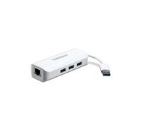 Station d'accueil Trendnet TU3-ETGH3 Blanc : 4 ports USB 3.2 Gen 1 Type-A, 1 port Ethernet RJ-45, standards IEEE 802.3/ab/az/u/x, compatible Windows/macOS