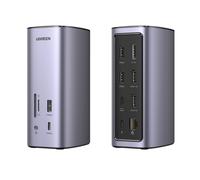 Station d'accueil Ugreen USB-C 12-en-1 filaire Argent - 1x USB 3.2 Gen 2 Type-A, 2x USB 3.2 Gen 2 Type-C, 2x HDMI, 1x DisplayPort, Ethernet, Lecteur MicroSD