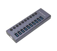 Station d'accueil USB 10 Ports, Coque en Alliage d'aluminium, Transmission Haute Vitesse, Centre de Données 10 Ports 60 W, Voyant LED avec LED pour Ordinateur Extrême (Prise UE)