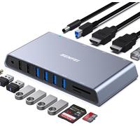 Station D'Accueil Usb 3.0 12 En 1 Avec Double Écran Hdmi/6 Ports Usb/Lecteur De Carte Sd/Tf/Réseau Gigabit Ethernet/Pr Casque Femelle 3,5 Mm Compatible Avec Windows Et Mac