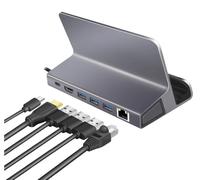 Station d'accueil USB 3.2 Gen1 6 ports avec USB PD (PowerDelivery 100 W) en aluminium, support pour tablettes, smartphones et manettes