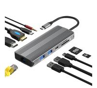 Station d'accueil USB-C 10 en 1 avec double HDMI 8K, USB 3.0 5 Gbit/s, charge PD 100 W, Gigabit Ethernet, lecteur de carte SD/TF, audio, compatible avec Windows/MacOS/Linux