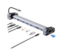 Station d'accueil USB-C 10-in-1 avec support réglable, 4K HDMI 60 Hz, charge PD 100 W, USB 3.0, Ethernet, carte SD, carte TF, audio pour MacBook, ThinkPad, Dell XPS, Surface