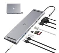 Station d'accueil USB C, 10 in 1 Triple Display USB C Hub Dual Monitor avec 4K HDMI, VGA, 3xUSB 3.0, PD 100W, Ethernet, Slots SD/TF, Station d'accueil pour Ordinateur Portable