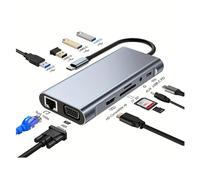 Station d'accueil USB C 11 en 1 Hub USB C 4K 30 Hz Type C vers HDMI Adaptateur USB Type C Hubs USB Splitter pour PC, Ordinateur Portable, MacBook Pro