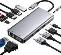 Station D'Accueil Usb C 12 En 1 Hub Usb C Avec Dual 4K Hdmi,Vga,Ethernet Rj45,2 X Usb 3.0,2 X Usb 2.0,100 W Pd Et Tf/Sd,Aux 3,5 Mm Pour Macbook Pro/Air Et Plus D'Appareils De Type C