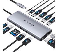 Station d'accueil USB C 14 en 1 avec 2 HDMI 4K + DP 8K 3 moniteurs triple écran pour ordinateur portable/MacBook Pro/Air/HP/DELL/Lenovo, hub USB C Dongle Dongle Dock avec USB 3.0, RJ45, 100 W PD, SD