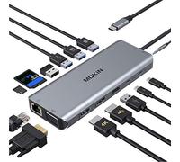 Station d'accueil USB C, 14 en 1 USB C Multiport Adaptateur USB C Dongle avec 4K Dual HDMI+VG Ethernet+5USB,+SD/TF+USB C PD+Data Port+Audio/Mic pour Dell XPS 13/15/Surface Pro 7 Go/MacBook Pro/Air
