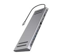 Station d'accueil USB C 14 ports Type C Hubs Adaptateur pour plusieurs moniteurs HDMI VGA Ethernet Lecteur de carte pour ordinateurs portables