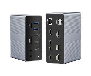 Station d'accueil USB C 19 en 1, Dock USB C Double Hôte avec 4 Écrans, Triple HDMI + DP, 8K@30Hz & Double 4K@60Hz, Hub USB Multiports avec PD 100W, RJ45 Gigabit, SD/TF, Audio pour Windows MacBook