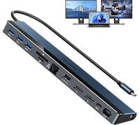 Station D'Accueil Usb C 2 Moniteurs : Hub 12 En 1 Avec Double Hdmi 4K @ 30Hz, 4 X Usb, Audio, Ethernet, Sd/Tf, Pd 100 W, Thunderbolt 3/4 Dock Pour Macbook Pro Air, Hp, Dell, Lenovo, Acer (Bleu)
