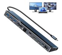 Station d'accueil USB C 2 moniteurs : hub NewQ 12 en 1 avec double HDMI 4K @ 30Hz, 4 x USB, audio, Ethernet, SD/TF, PD 100 W, Thunderbolt 3/4 Dock pour MacBook Pro Air, HP, Dell, Lenovo, Acer (bleu)