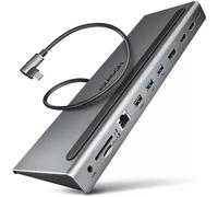 Axagon Hub HMC-4KX3 Type-C USB 3.2 Gen1 – DP, 2x HDMI, Ethernet, PD, 3x USB-A, lecteur de cartes Gris