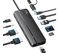 Station d'accueil USB C 3.0 Double HDMI Docking Station, 10 in 2 Dock USB C Dual Monitor, 10Gbps USB C & USB A, Ethernet RJ45, Audio, SD/Micro SD,HUB USB C avec MacBook Pro/Air/M1/M2/Dell/HP