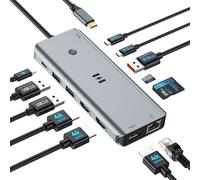 Station d'accueil USB C 3 HDMI, station d'accueil 12 en 1 avec triple HDMI, charge PD 100 W, USB A/C 3.1 10 Gbit/s, Gigabit Ethernet, lecteur de carte SD/TF pour ordinateurs portables Dell/HP/Lenovo