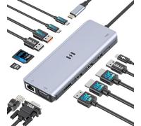 Station d'accueil USB C 4 moniteurs, 13 en 1 pour ordinateur portable, 4 moniteurs, double HDMI, DisplayPort VGA, 10 Gbps USB A&C 3.1, 100 W, PD Ethernet SD/TF, adaptateur multiport USB C pour MacBook