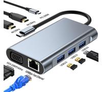 Station d'accueil USB C à Double HDMI, Adaptateur Multiport de Type C avec Double HDMI (4K@30Hz), 1080P VGA, RJ45, 100W PD, USB3.0, 2 USB2.0, Hub 8 en 1 pour HP MacBook Laptop (8 en 1 2HDMI+VGA)