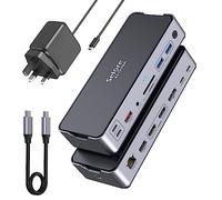 Station d'accueil USB C avec adaptateur d'alimentation 65 W 15 en 1 Station d'accueil double moniteur 2 HDMI DisplayPort pour ordinateur portable 10 Gbit/s USB 3.1 A/C, USB 2.0, RJ45 Gigabit Ethernet,