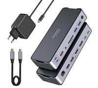 Station d'accueil USB C avec bloc d'alimentation 65 W - Double écran - Station d'accueil pour ordinateur portable - Triple écran avec 2 HDMI, DisplayPort Dock 10 Gbps USB 3.1 A/C, USB3.0, USB2.0, RJ45