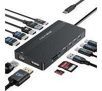 Station d'accueil USB C avec Double HDMI, Station d’Accueil pour Ordinateur Portable avec Triple Affichage, avec 2 HDMI + DP, 10Gbps USB-C, 100W PD, SD/TF- pour MacBook, Dell, Lenovo (DS0202-BK-EU)