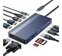 Station d'accueil USB C avec Double HDMI, Station d’Accueil pour Ordinateur Portable avec Triple Affichage, avec 2 HDMI + DP, 10Gbps USB-C, 100W PD, SD/TF- pour MacBook, Dell, Lenovo (DS0201)