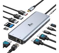 Station d'accueil USB C Docking Station Double écran Ordinateur Portable 13 en 1 Hub USB-C Triple écran avec 2 HDMI, DisplayPort, 5 USBC/A, Ethernet, 100 W PD, SD/TF, Audio/mic pour Dell HP Surface