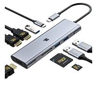 Station d'accueil USB C, Docking Station Tiergrade 9 en 1 pour Ordinateur Portable de Type C avec Double HDMI 4K, DP, 100 W PD, 3 USB3.0 et Lecteur de Carte TF/SD pour appareils de Type C