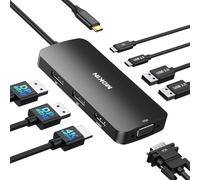 Station d'accueil USB C double DisplayPort, hub USB avec 2 DP, HDMI, VGA, USB C 2.0, A 2.0, port de charge PD, adaptateur multi-moniteurs pour ordinateurs portables Dell/HP, noir