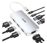 Station d'accueil USB C double écran 2 HDMI, 8 en 1 pour ordinateur portable avec double HDMI, DisplayPort, VGA, PD, 3 ports USB, adaptateur multiport USB C pour Dell, HP, Lenovo Thinkpad, Surface