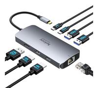 Station d'accueil USB C double écran, 8 en 1 pour ordinateur portable, triple écran 4K, avec 2 HDMI, DisplayPort, Ethernet 1 Gbps, charge PD 100 W, adaptateur USB 3.0 pour Dell, HP