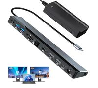 Station d'accueil USB C double écran avec bloc d'alimentation 96 W, hub USB C 12 en 1 : 2 HDMI 4K @ 30 Hz, 4 USB, audio, Ethernet, SD/TF, PD 96 W, compatible avec MacBook Pro/Air, HP, Dell, Lenovo