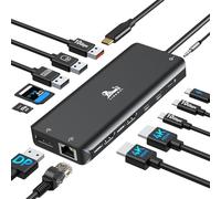 Station d'accueil USB C double écran pour ordinateur portable 13 en 1 USB-C Hub Triple écran avec 2 HDMI, DisplayPort, 5 USBC/A, Ethernet, 100 W PD, SD/TF, Audio/Mic pour Dell HP Surface, Noir
