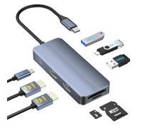 Station d'accueil USB C double HDMI, 4K @ 60 Hz 8 en 1 Station d'accueil double moniteur pour ordinateur portable Mac/Dell/HP, répartiteur HDMI pour deux moniteurs, double HDTV USB C Hub adaptateur
