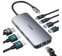 Station d'accueil USB C double HDMI, station d'accueil 8 en 1 pour 3 moniteurs, hub USB triple écran 4K avec 2 HDMI et 1 port d'affichage, Ethernet 1 Gbit/s, charge PD 100 W, 3 ports USB 3.0 pour